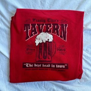Vintage Short Sleeve T-Shirt - Red 'Trashy Tina's Tavern' Graphic